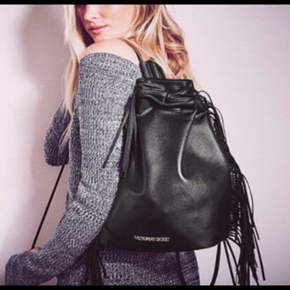 Victoria's Secret Bags Victorias Secret Black Faux Leather Backpack